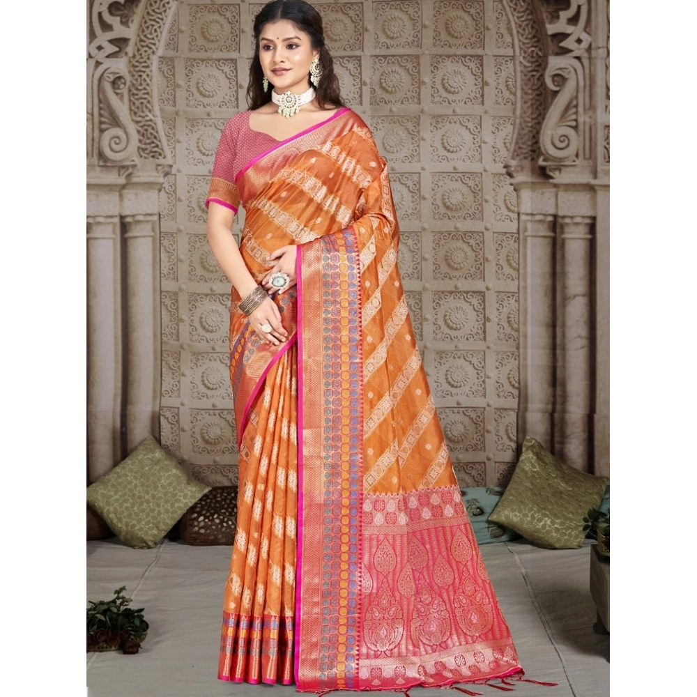 Generic Women's Silk Woven Design Saree With Unstitched Blouse 5.5Mtr (Mustard)
