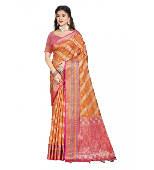 Generic Women's Silk Woven Design Saree With Unstitched Blouse 5.5Mtr (Mustard)