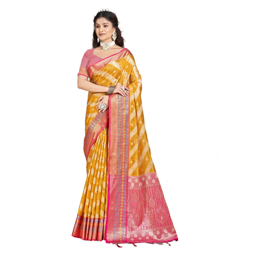 Generic Women's Silk Woven Design Saree With Unstitched Blouse 5.5Mtr (Mustard)