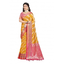 Generic Women's Silk Woven Design Saree With Unstitched Blouse 5.5Mtr (Mustard)