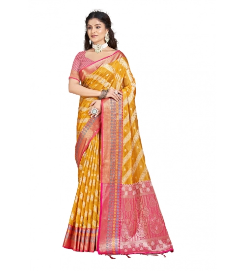 Generic Women's Silk Woven Design Saree With Unstitched Blouse 5.5Mtr (Mustard)