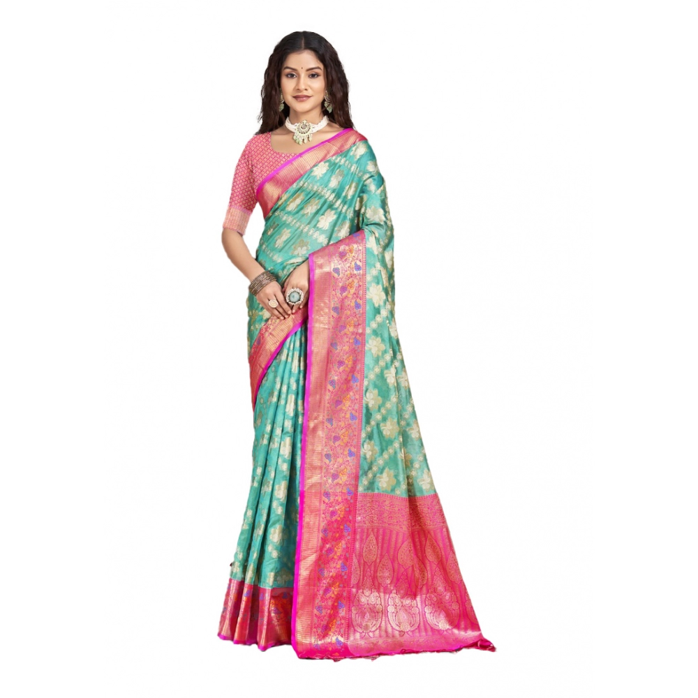 Generic Women's Silk Woven Design Saree With Unstitched Blouse 5.5Mtr (Green)