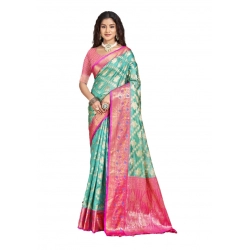 Generic Women's Silk Woven Design Saree With Unstitched Blouse 5.5Mtr (Green)