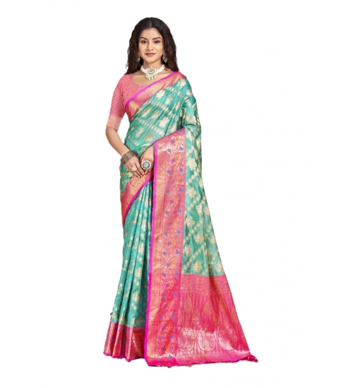 Generic Women's Silk Woven Design Saree With Unstitched Blouse 5.5Mtr (Green)