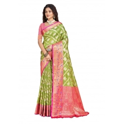 Generic Women's Silk Woven Design Saree With Unstitched Blouse 5.5Mtr (Green)