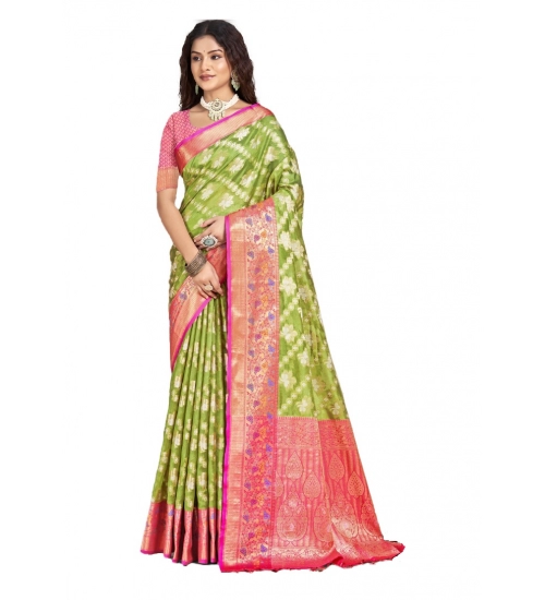 Generic Women's Silk Woven Design Saree With Unstitched Blouse 5.5Mtr (Green)
