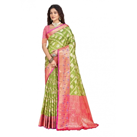 Generic Women's Silk Woven Design Saree With Unstitched Blouse 5.5Mtr (Green)