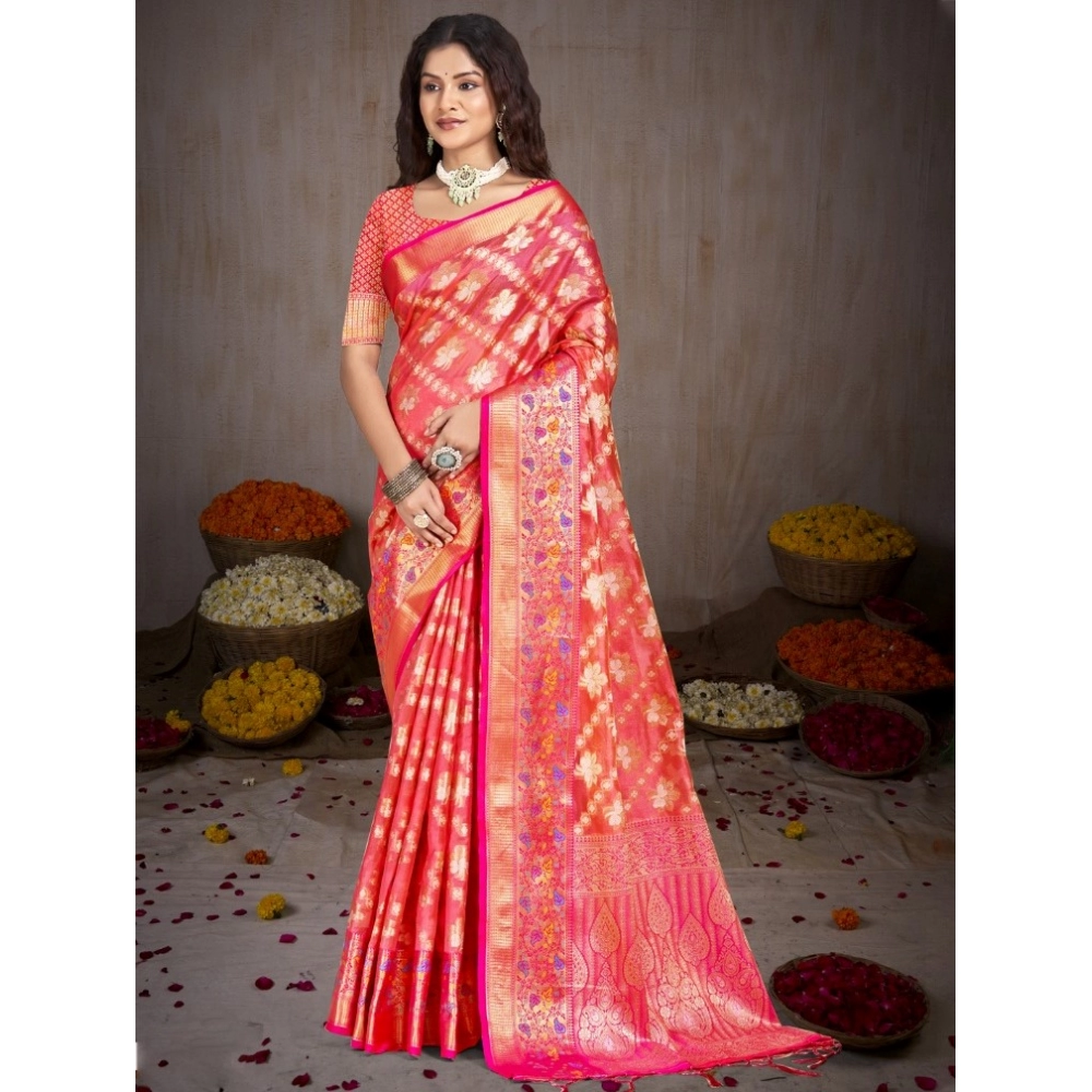 Generic Women's Silk Woven Design Saree With Unstitched Blouse 5.5Mtr (Pink)