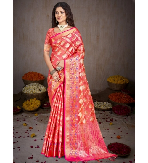 Generic Women's Silk Woven Design Saree With Unstitched Blouse 5.5Mtr (Pink)