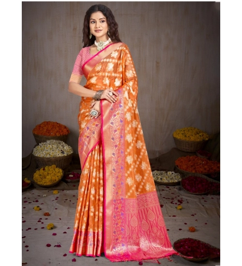 Generic Women's Silk Woven Design Saree With Unstitched Blouse 5.5Mtr (Multicolor)