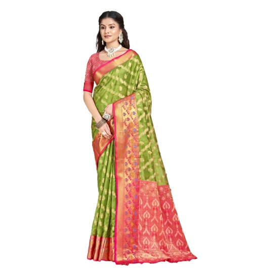 Generic Women's Silk Woven Design Saree With Unstitched Blouse 5.5Mtr (Green)