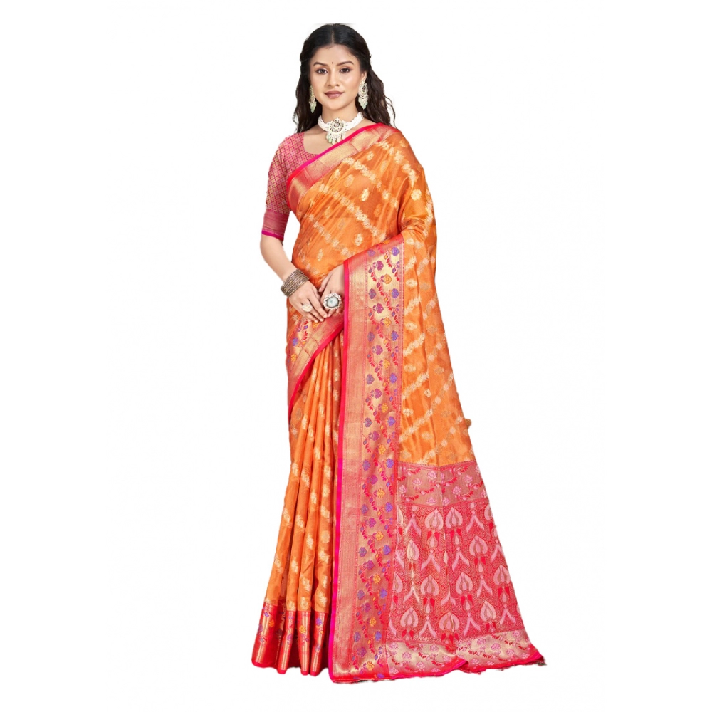 Generic Women's Silk Woven Design Saree With Unstitched Blouse 5.5Mtr (Orange)