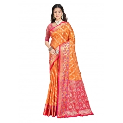 Generic Women's Silk Woven Design Saree With Unstitched Blouse 5.5Mtr (Orange)