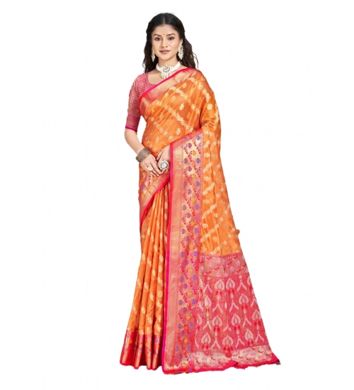 Generic Women's Silk Woven Design Saree With Unstitched Blouse 5.5Mtr (Orange)