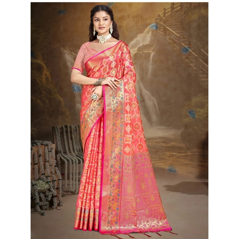 Generic Women's Silk Woven Design Saree With Unstitched Blouse 5.5Mtr (Pink)