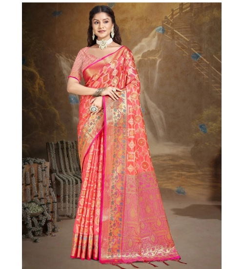 Generic Women's Silk Woven Design Saree With Unstitched Blouse 5.5Mtr (Pink)