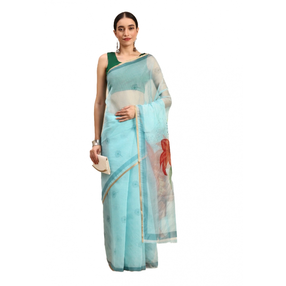 Generic Women's Organza Printed Saree With Unstitched Blouse 5.5Mtr (Sky Blue) Generic Women's Organza Printed Saree With Unstitched Blouse 5.5Mtr (Sky Blue)