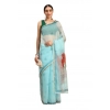 Generic Women's Organza Printed Saree With Unstitched Blouse 5.5Mtr (Sky Blue)