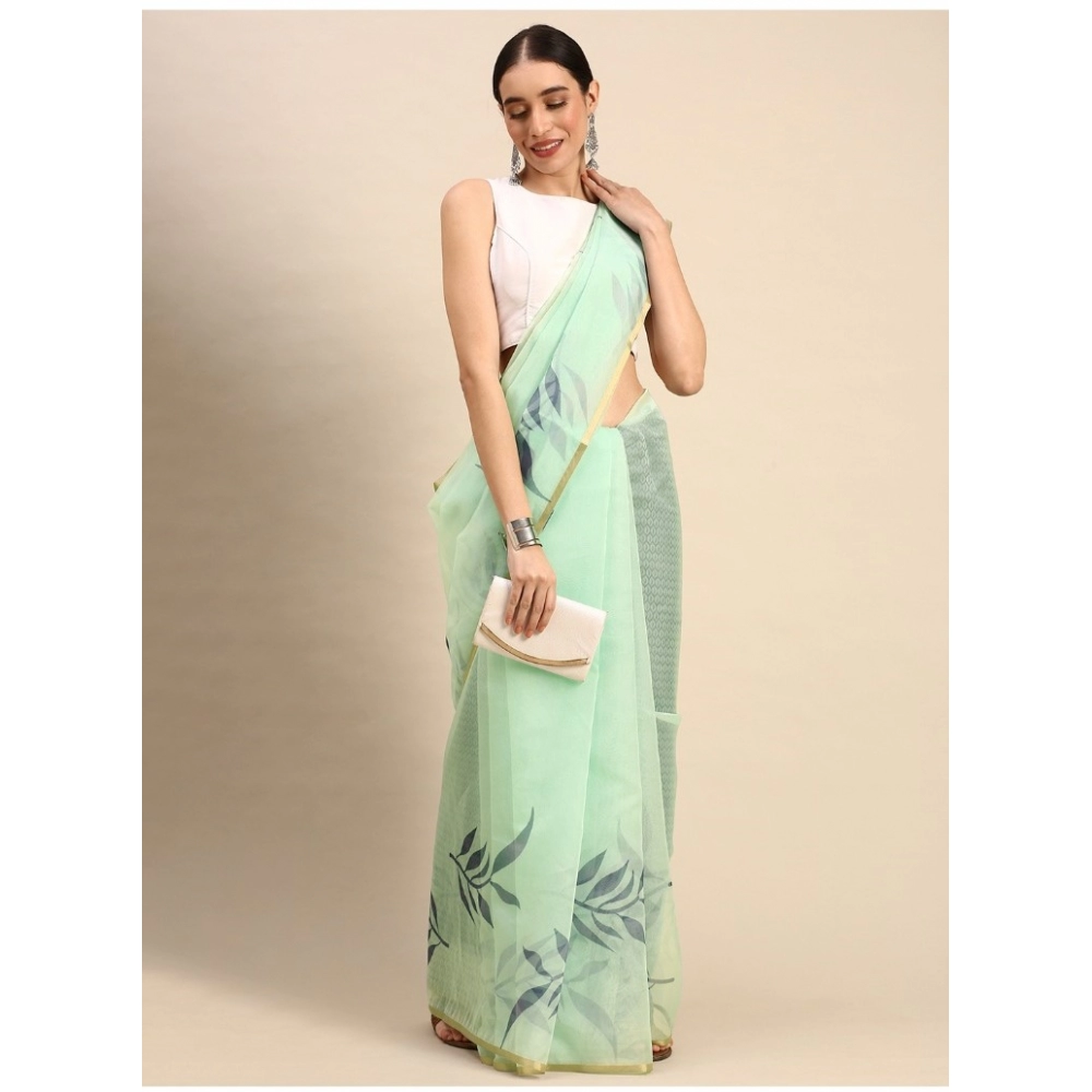 Generic Women's Organza Floral Print Saree With Unstitched Blouse 5.5Mtr (Sea Green) Generic Women's Organza Floral Print Saree With Unstitched Blouse 5.5Mtr (Sea Green)