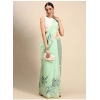 Generic Women's Organza Floral Print Saree With Unstitched Blouse 5.5Mtr (Sea Green)