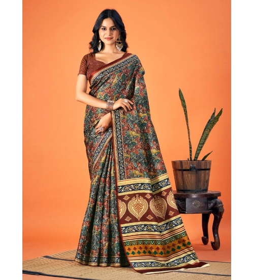 Generic Women's Polyester Printed Saree With Unstitched Blouse 5.5Mtr (Multicolor)