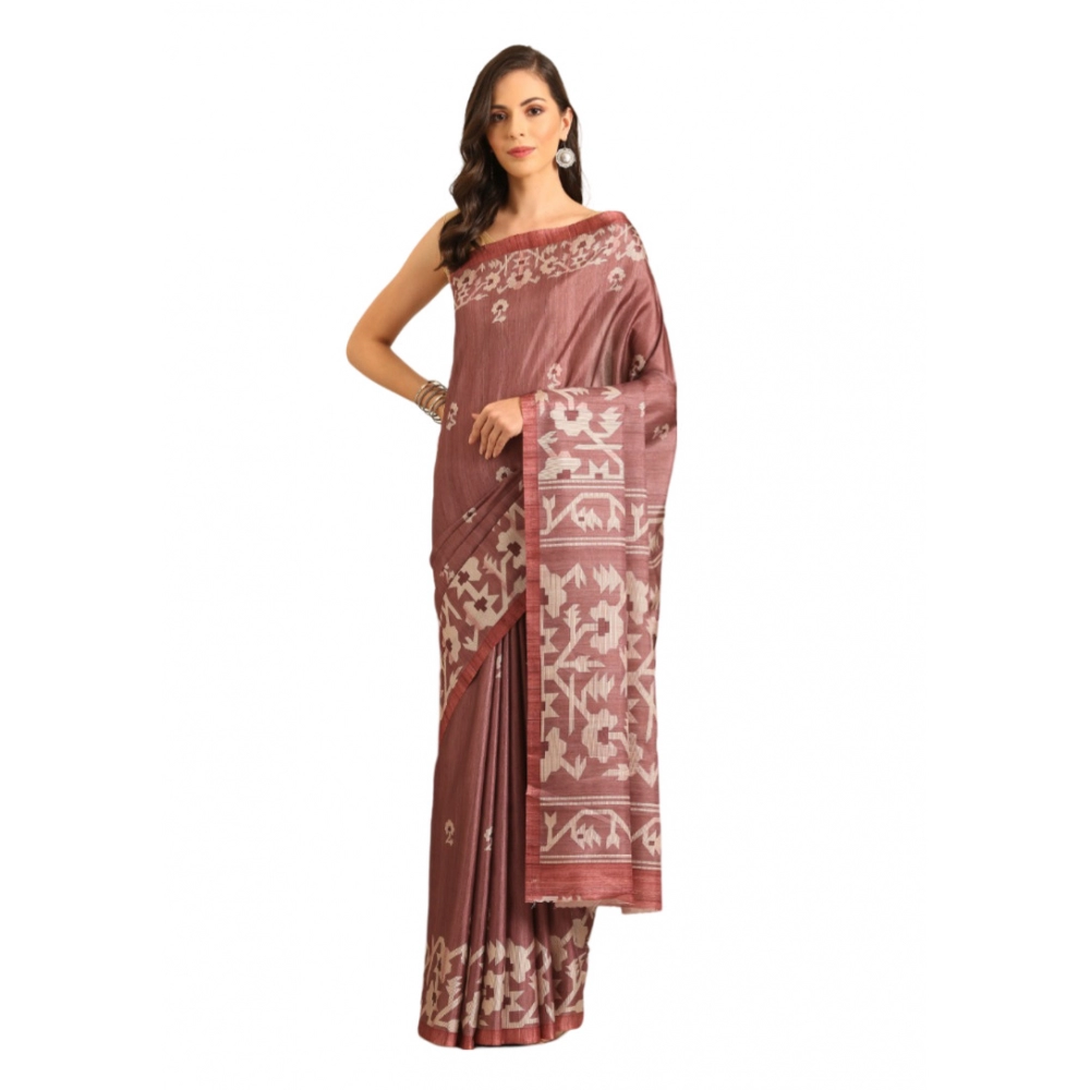 Generic Women's Cotton Printed Saree With Unstitched Blouse 5.5Mtr (OnionPink)