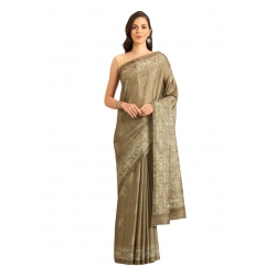 Generic Women's Cotton Printed Saree With Unstitched Blouse 5.5Mtr (Brown)