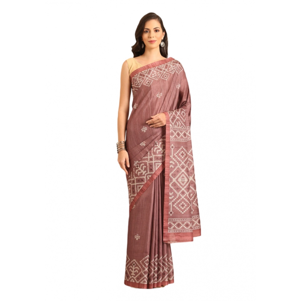 Generic Women's Cotton Printed Saree With Unstitched Blouse 5.5Mtr (OnionPink)