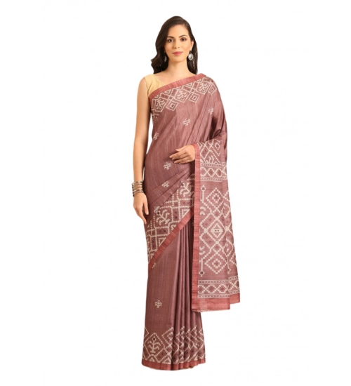 Generic Women's Cotton Printed Saree With Unstitched Blouse 5.5Mtr (OnionPink)