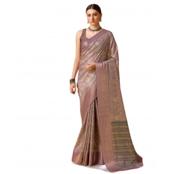 Generic Women's Cotton Printed Saree With Unstitched Blouse 5.5Mtr (Purple)