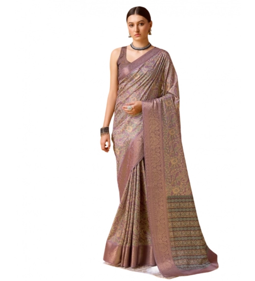 Generic Women's Cotton Printed Saree With Unstitched Blouse 5.5Mtr (Purple)