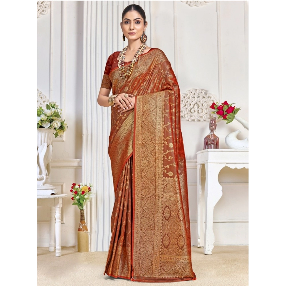 Generic Women's Silk Printed Saree With Unstitched Blouse 5.5Mtr (Red)