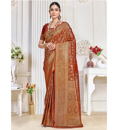 Generic Women's Silk Printed Saree With Unstitched Blouse 5.5Mtr (Red)