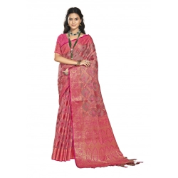 Generic Women's Organza Woven Design Saree With Unstitched Blouse 5.5Mtr (Pink)