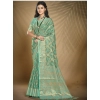 Generic Women's Organza Woven Design Saree With Unstitched Blouse 5.5Mtr (Green)