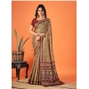 Generic Women's Polyester Printed Saree With Unstitched Blouse 5.5Mtr (Brown)