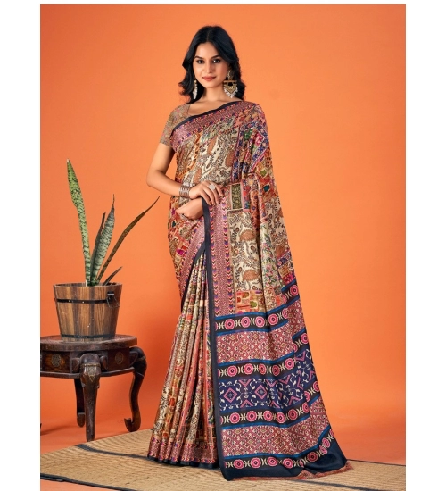 Generic Women's Polyester Printed Saree With Unstitched Blouse 5.5Mtr (Multicolor)
