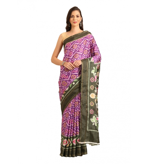 Generic Women's Cotton Printed Saree With Unstitched Blouse 5.5Mtr (Purple)