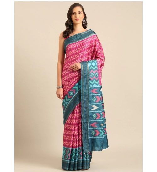 Generic Women's Cotton Printed Saree With Unstitched Blouse 5.5Mtr (Pinl-Green)