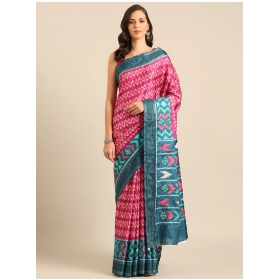 Generic Women's Cotton Printed Saree With Unstitched Blouse 5.5Mtr (Pinl-Green)