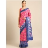 Generic Women's Cotton Printed Saree With Unstitched Blouse 5.5Mtr (Pink-Blue)