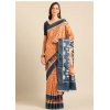 Generic Women's Cotton Printed Saree With Unstitched Blouse 5.5Mtr (Mustard)