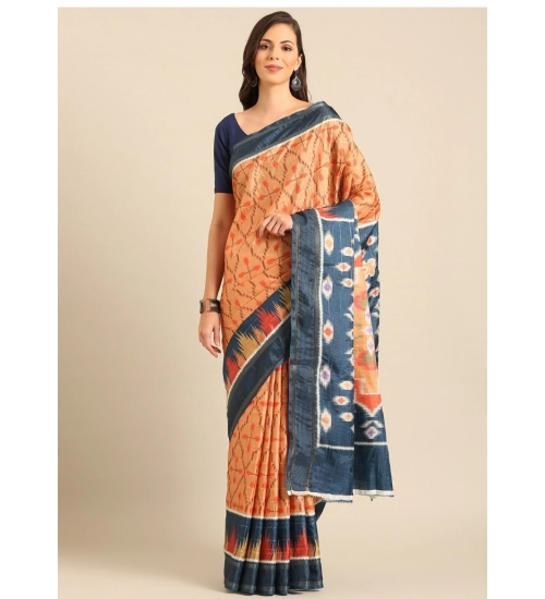 Generic Women's Cotton Printed Saree With Unstitched Blouse 5.5Mtr (Mustard)