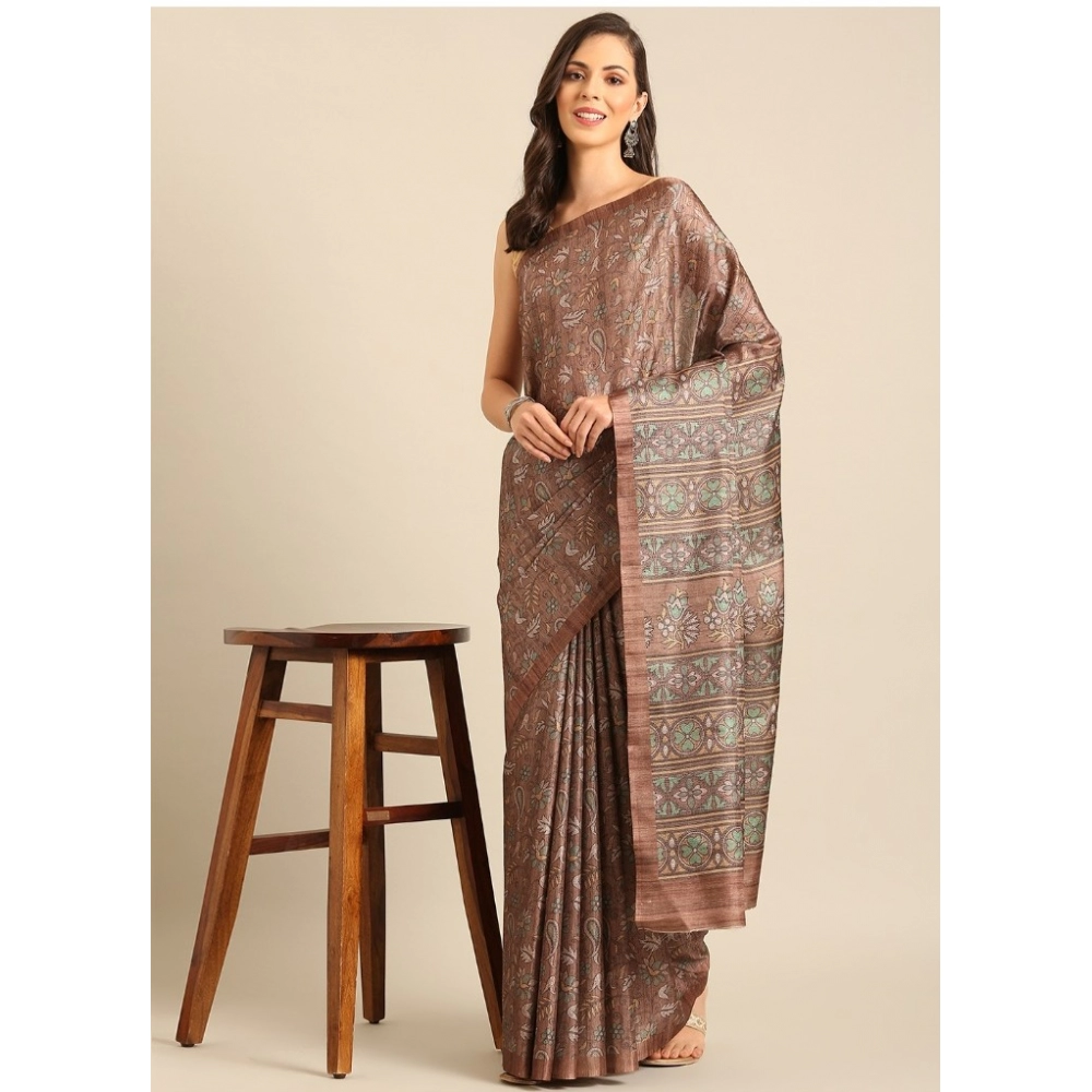 Generic Women's Cotton Printed Saree With Unstitched Blouse 5.5Mtr (Brown-Green) Generic Women's Cotton Printed Saree With Unstitched Blouse 5.5Mtr (Brown-Green)