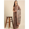 Generic Women's Cotton Printed Saree With Unstitched Blouse 5.5Mtr (Brown-Green)