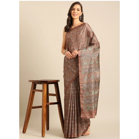Generic Women's Cotton Printed Saree With Unstitched Blouse 5.5Mtr (Brown-Green) Generic Women's Cotton Printed Saree With Unstitched Blouse 5.5Mtr (Brown-Green)