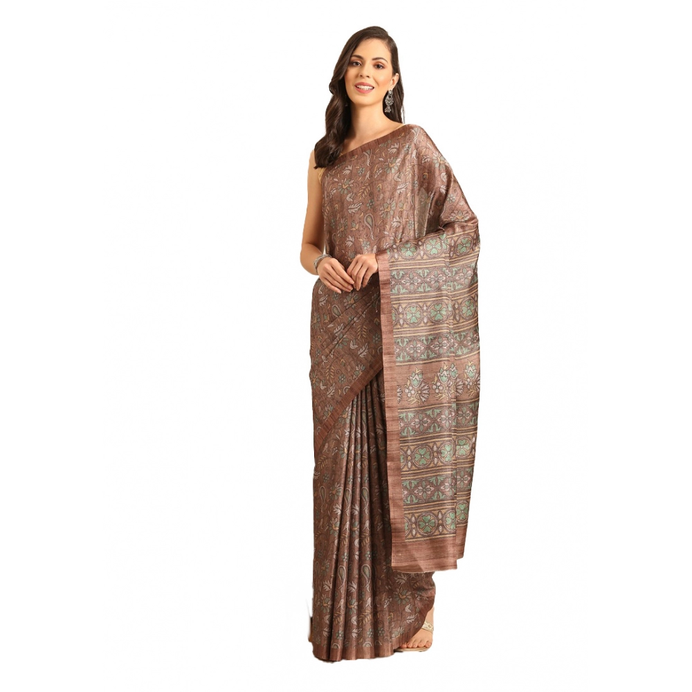 Generic Women's Cotton Printed Saree With Unstitched Blouse 5.5Mtr (Brown-Green) Generic Women's Cotton Printed Saree With Unstitched Blouse 5.5Mtr (Brown-Green)