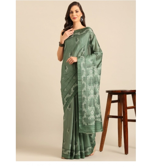 Generic Women's Cotton Printed Saree With Unstitched Blouse 5.5Mtr (Green)
