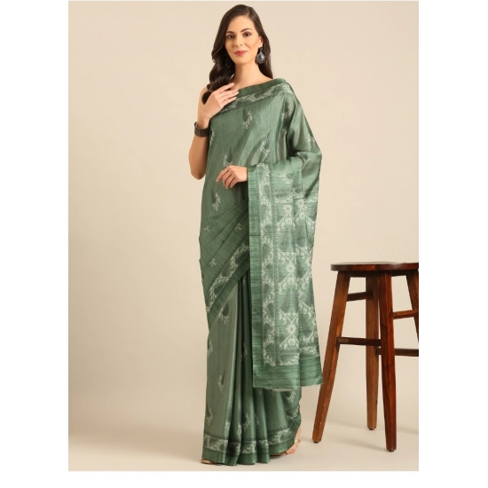 Generic Women's Cotton Printed Saree With Unstitched Blouse 5.5Mtr (Green)