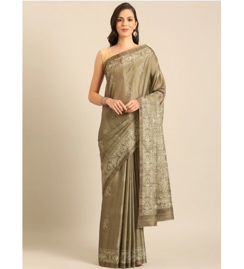 Generic Women's Cotton Printed Saree With Unstitched Blouse 5.5Mtr (Brown)